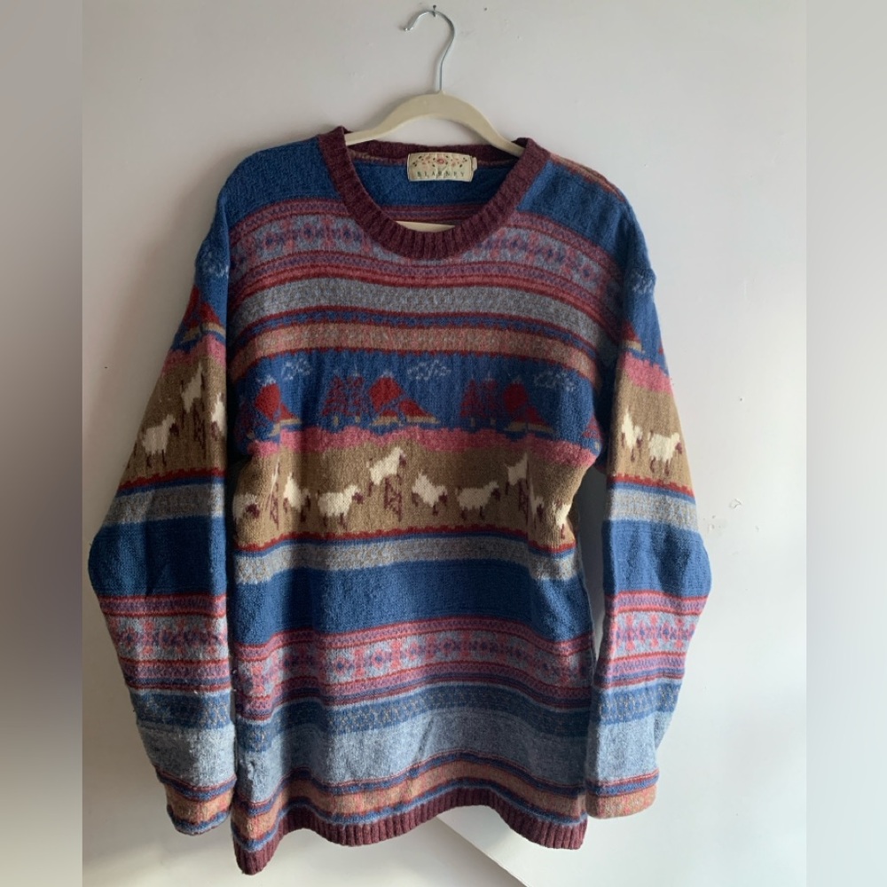Vintage Blarney Woolen Mills Sweater with Fair Isles Pattern and Sheep Motif